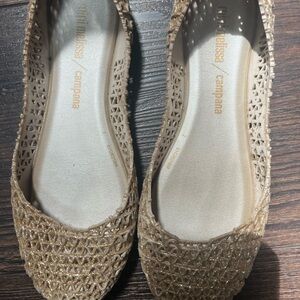 Mini Melissa  girls Gold Flats with Intricate Woven Design